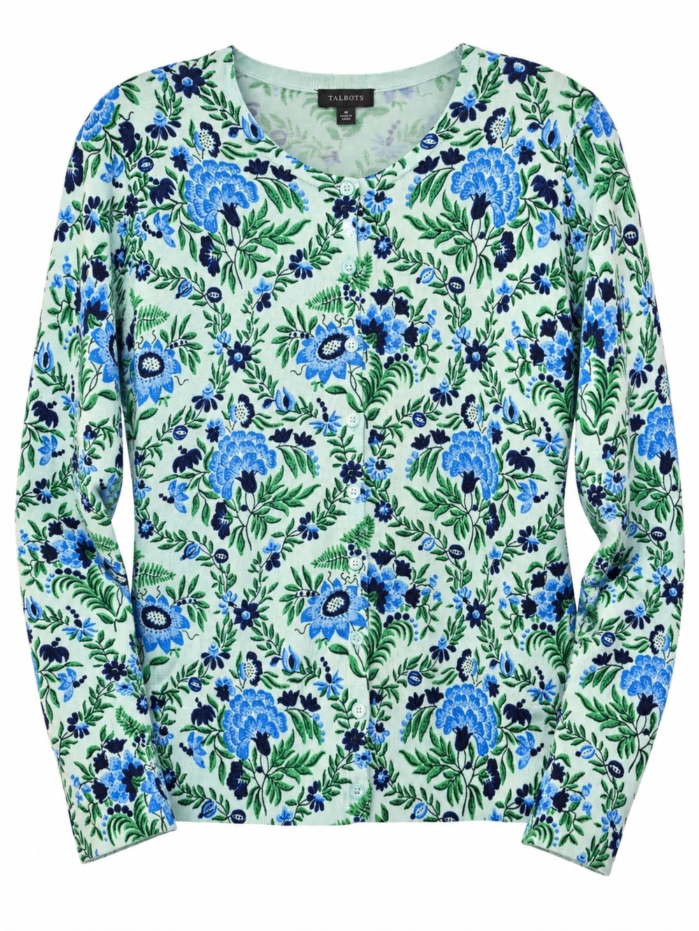 Talbots NWT Floral Cardigan Sweater M Blue Green Botanical Button Front